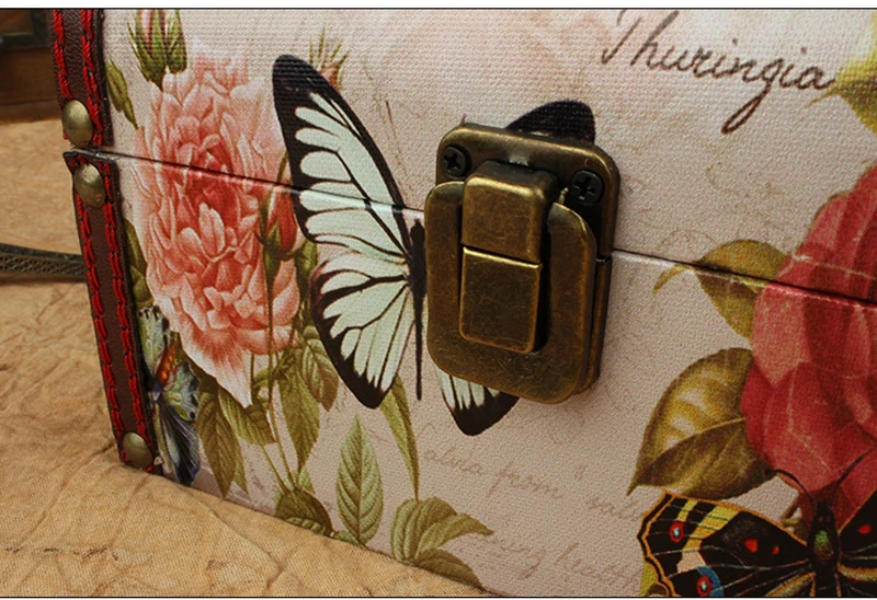 Decorative Box Decoration Crafts Variety Retro Box Antique Wooden Leather Small Portable Cosmetic Box Storage Box