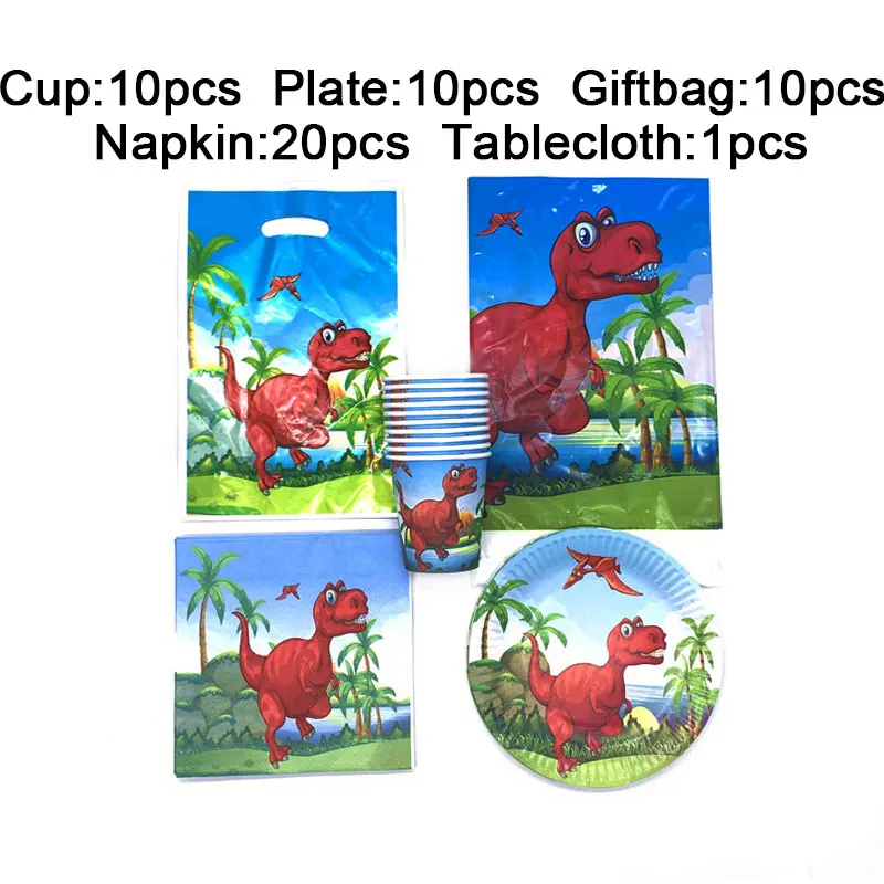 

Red Dinosaur Theme Disposable Tableware Kids Birthday Party Gift Bag Tablecloth Cup Plate Baby Shower Family Party Tableware Set