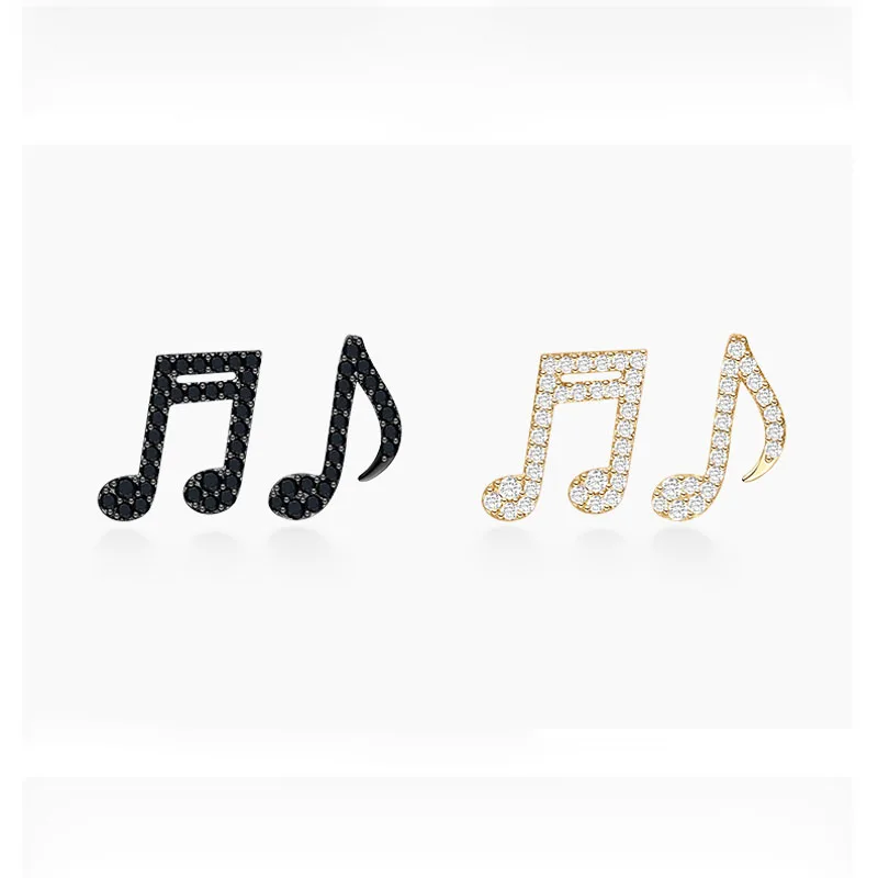 SLJELY Настоящее серебро 925 проба золотой цвет черный символ Асимметричная музыкальная кнопка-держатель для записей серьги микро кубический цирконий женские ювелирные изделия