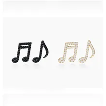 SLJELY Настоящее серебро 925 проба золотой цвет черный символ Асимметричная музыкальная кнопка-держатель для записей серьги микро кубический цирконий женские ювелирные изделия