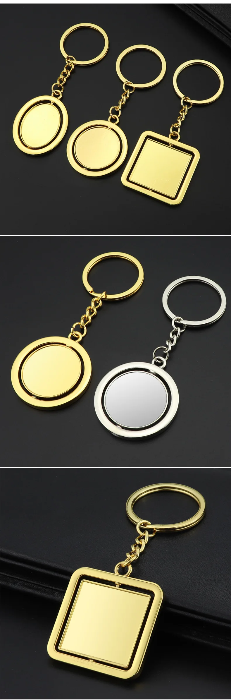 Blank Customizable Logo Circle Metal Keychains 360-Degree Rotating Double-Sided Lettering Keychain Commodity Batch