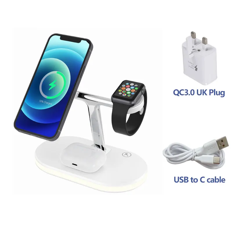 usb c 30w 3 In 1 Magnetic Fast Wireless Charger For iPhone 13 12 ProMax Chargers 15W Wireless Charging Dock Stand For Apple Watch Charging 65 w charger Chargers