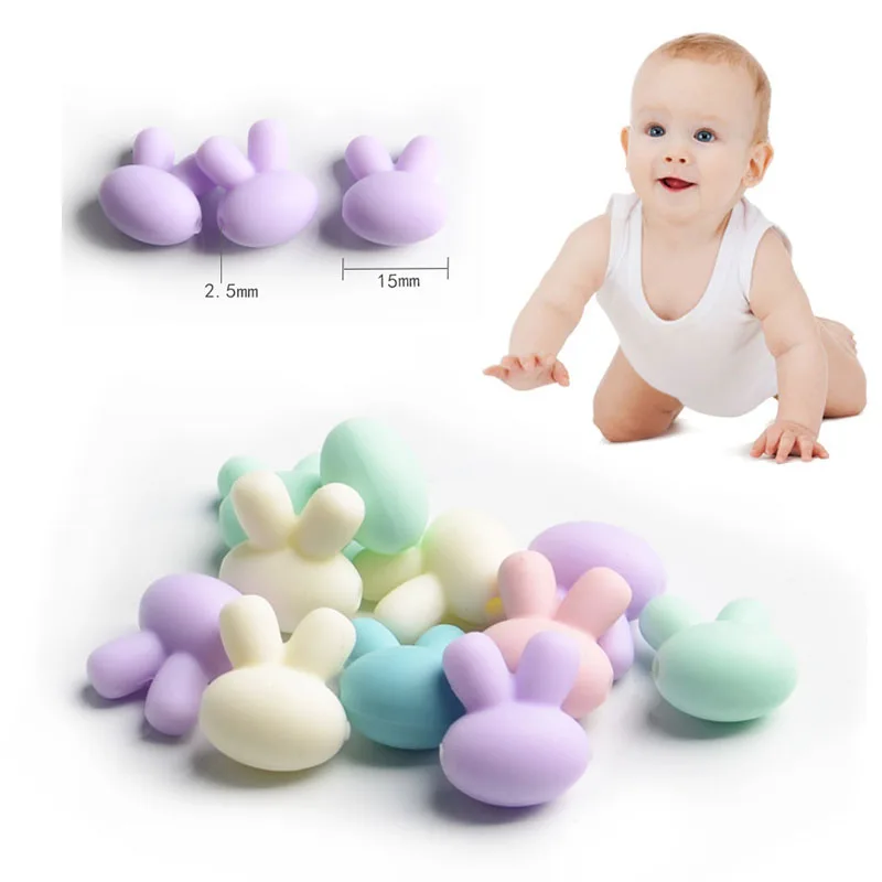 10Pcs/lot Rabbit Silicone Beads Toddler Baby Teething Necklace Food Grade Mom Nursing DIY Jewelry Infant Baby Teethers