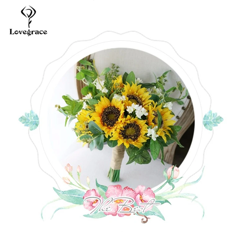 Lovegrace букет подсолнуха свадебный цветок для невесты искусственный Шелковый Подсолнух букет эвкалипта лист уникальный дизайн Свадебные Поставки