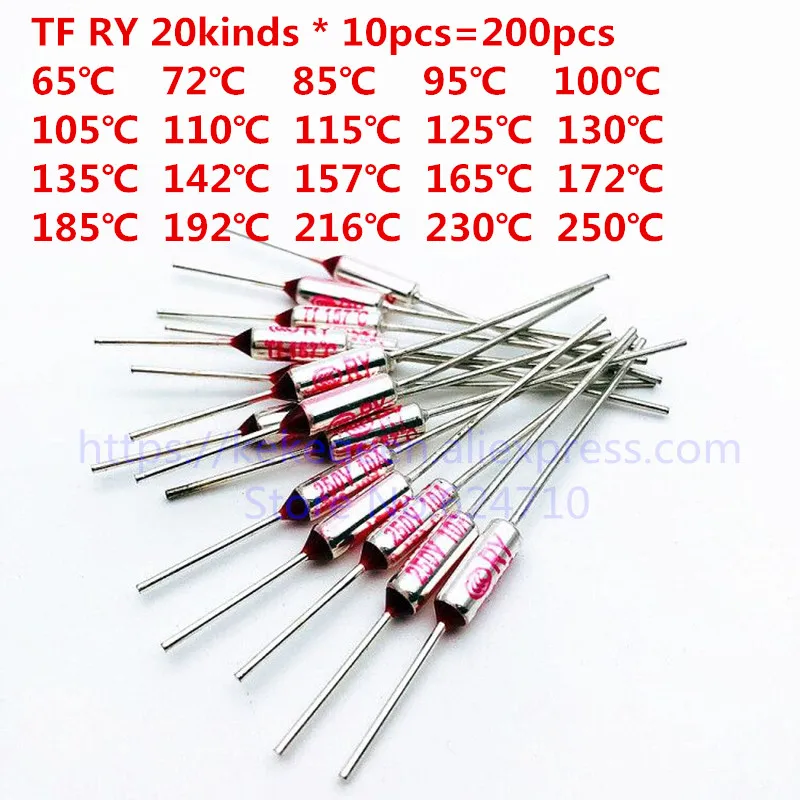 200 шт. TF RY 65C 72C 85C 95C 100C 105C-250C Ассортимент Комплект 250 В 10A металлический корпус температурный предохранитель для электрической плиты давление