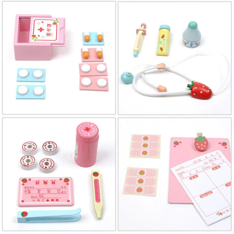 Baby Wooden toys Funny play Real Life Cosplay Doctor game Portable Medicine Box Pretend Doctor Play Set Wooden Toy Kid Gifts