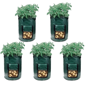 

Potato Planting Bag, PE 10-Gallon Garden Vegetable Planter with Handle for Indoor and Outdoor Planting (Pack of 5)
