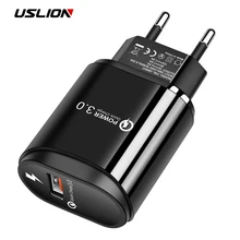 USLION быстрое зарядное устройство QC 3,0 USB зарядное устройство Быстрая зарядка настенное зарядное устройство US EU разъем-адаптер для samsung iPhone 11 Xiaomi Redmi Note 8
