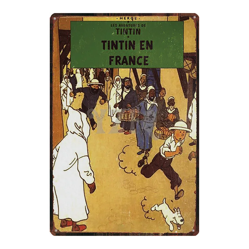 Tintin мультфильм металлическая жестяная вывеска потертая шикарная стена для детской комнаты для магазина кофе, дома Искусство ремесло Tiki Бар Декор 30X20 см DU2998