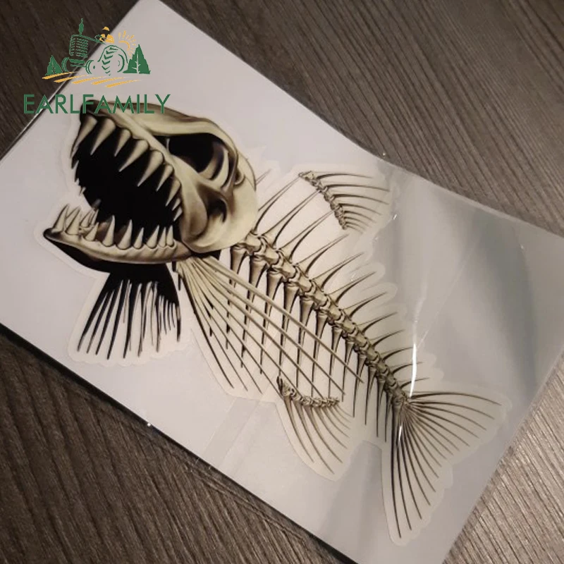 Автомобильные наклейки EARLFAMILY 13 см х 8 5 страшный скелет рыба рыбалка авто 3D