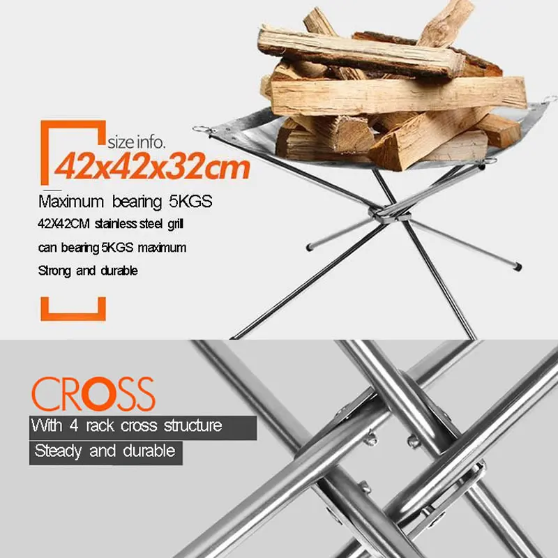 Charcoal Stove Fire-Frame Camping-Tools Portable Wood Outdoor Fast-Heating Pit-Stand