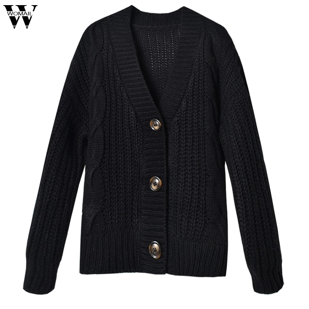 Новое однотонное женское вязаное пальто осень зима Повседневный вязаный свитер с v-образным вырезом и длинным рукавом Женские топы