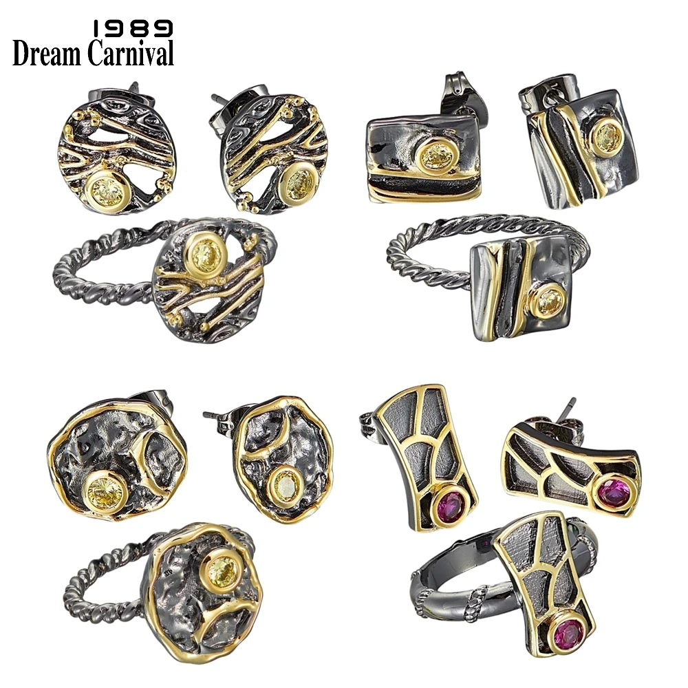 DreamCarnival1989 Recommend Ring-Earrings Set for Women Geometric Collection Hot Sell Small Size Number 6 Girls Party Jewelry
