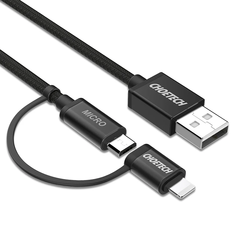 CHOETECH USB 2.4A type-C кабель для samsung Galaxy S10 S9 2 в 1 кабель для быстрой зарядки для iPhone 11 pro X 8 7 Plus кабель для IPad шнур - Цвет: Черный