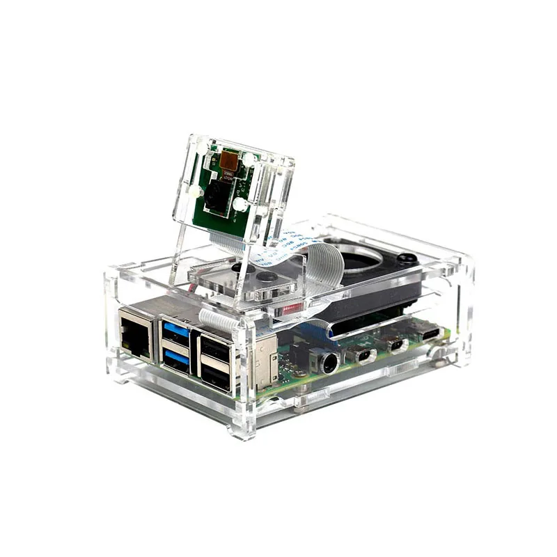 Для Raspberry Pi 4B акриловый чехол и чехол для камеры, теплоотвод, вентилятор охлаждения, микро-Hdmi к Hdmi кабель адаптер Pi 4 B комплект аксессуаров