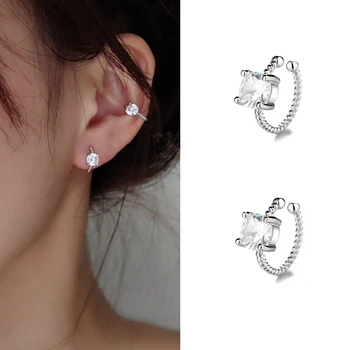 

No Ear Hole Style Silver Color Round Cubic Zircon Stud Earring Inlaid Zircon Ear Clip On Earring For Girl Women Jewelry