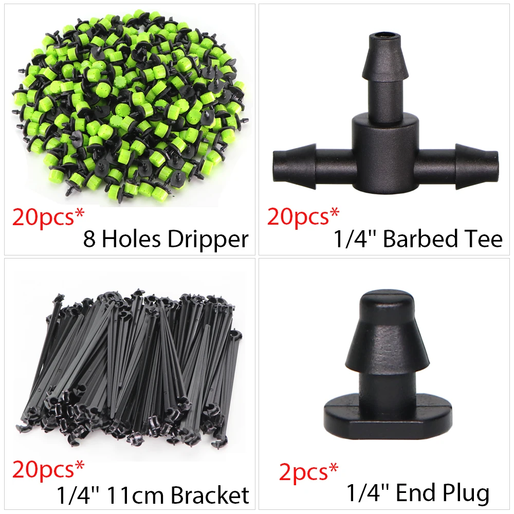Garden Drip Irrigation & Cooling System with Automatic Watering Sprinkler and Tee Connector
