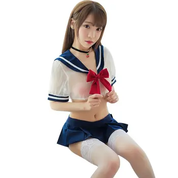

Mesh perspective sexy passion student uniform set uniform temptation suit sleepwears