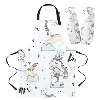 

Unicorn Rainbow Cartoon Cloud Dream Apron Oversleeve Oven Gloves Pads Cooking Baking Kitchen Aprons for Women Kids