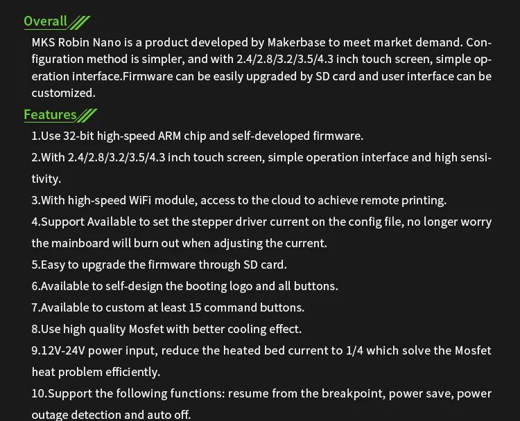 Makerbase MKS Robin Nano V1.2 32Bit Control Board 3D Printer parts support Marlin2.0  3.5 tft touch screen preview Gcode precisioncore printhead