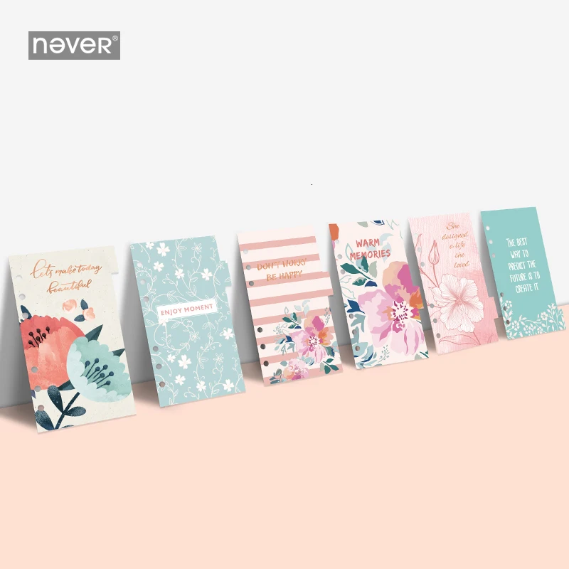 6 pcs/set Flower Series Dividers Paper indexes Personal A6 Spiral Notebook 6 rings binder planner Separator Pages Organizer