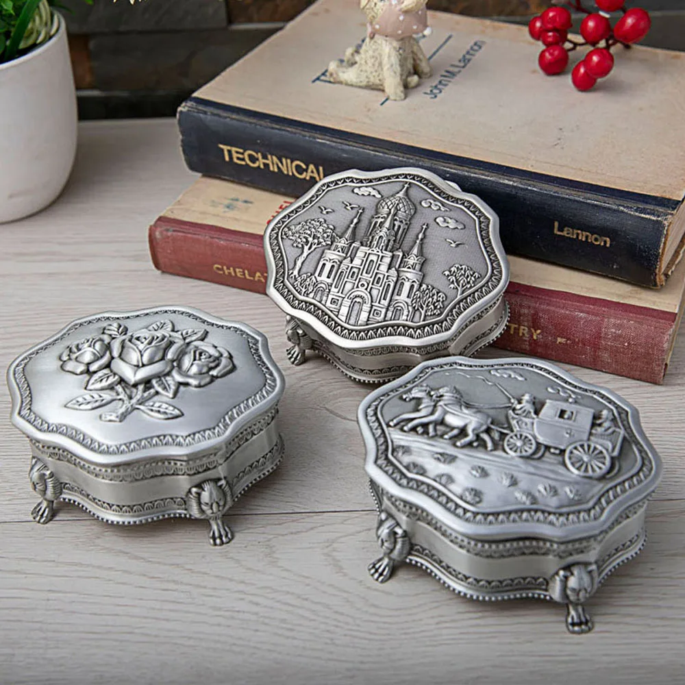 2023 European Retro Metal Rose Jewelry Box Vintage Castle irregular Home Desktop Decoration Jewelry Case for Girls Ladies Women withered british fashion ladies high waist wide leg denim pants pocket decoration retro loose jeans women