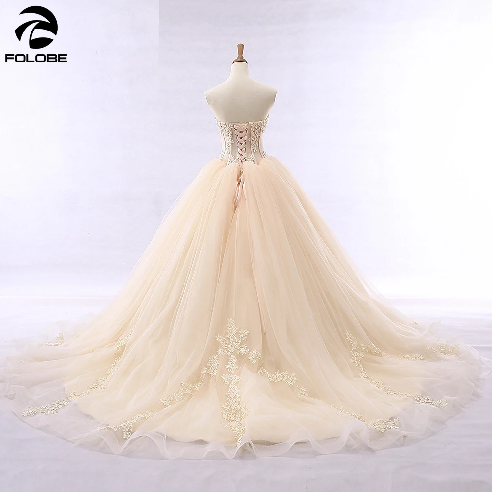 Vestido De Noiva, бальное платье принцессы, свадебное платье цвета шампанского, кружевные аппликации, Длинные свадебные платья, robe de mariee
