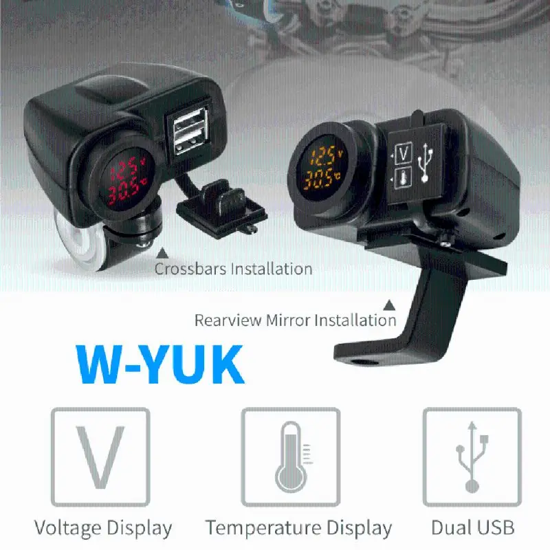 3в1 12V мотоцикл USB зарядное устройство адаптер Вольтметр термометр для мобильного телефона gps