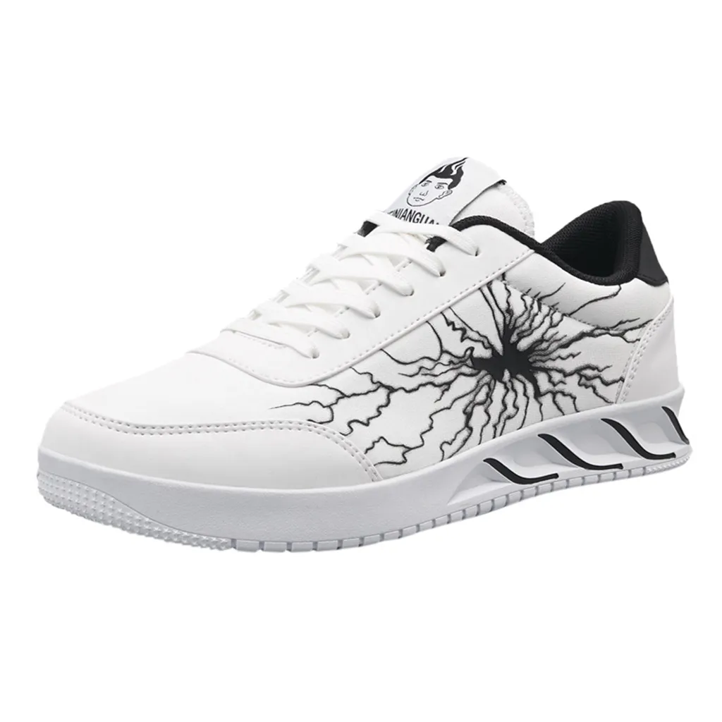 

Round Toe Lace-up Men's Wild Casual Sports Shoes Thick Bottom Flats Male Students Running White Printed Shoes Zapatos De Hombre