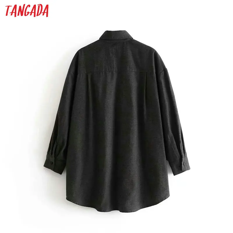 Tangada для женщин шикарная однотонная хлопковая блузка негабаритных с длинным рукавом отложной воротник женские толстые рубашки Стильные женские топы 3A26