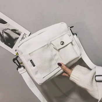 

Summer New Harbor wind fashion canvas casual slung small square bag solid color Girlfriend diagonal package