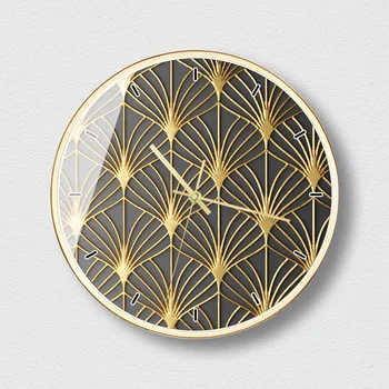 

Rose gold abstract graphic art wall clock stylish high-end living room studio mute clock golden