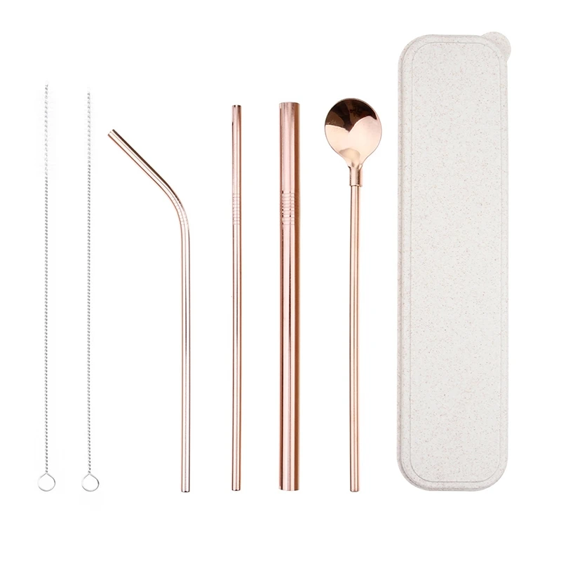 7 шт./компл. многоразовый металлический соломинки Нержавеющая сталь прочный изогнутые прямые напитки соломенная Чистящая Щетка бар вечерние аксессуар - Цвет: RGD