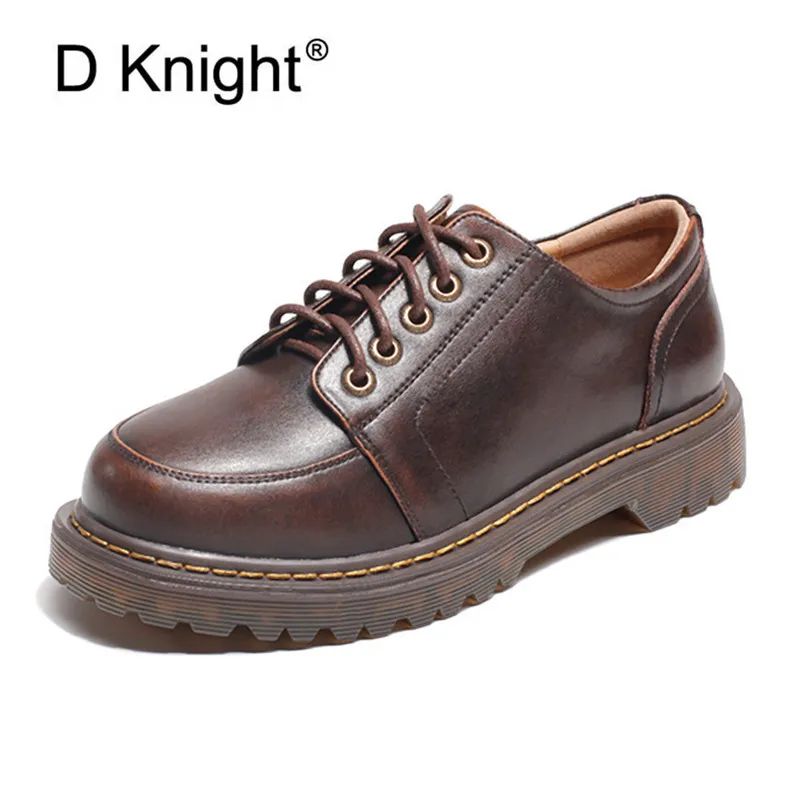 

British Soft Leather Oxford Shoes Women College Lace Up Ladies Flat Platform Brogues Shoes Japanese Girls Student Harajuku Shoes