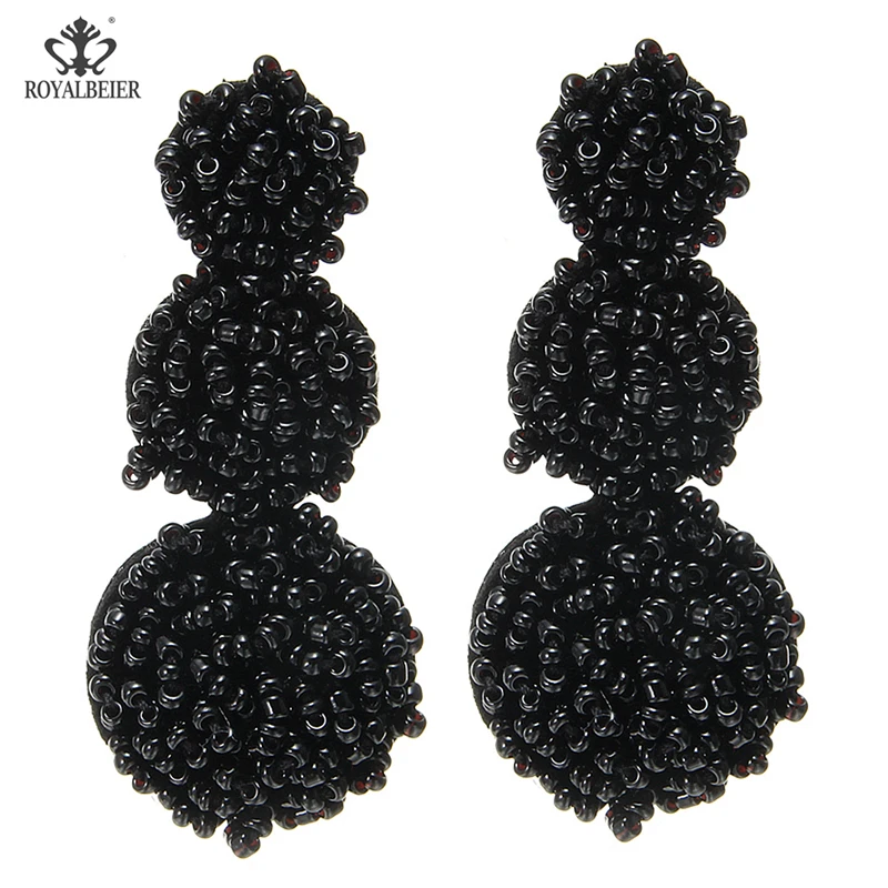 Black earrings 0684d ROYALBEIER, богемные черные висячие серьги с кисточками для женщин, черные висячие серьги с бусинами, массивные вечерние серьги, подарок - Окраска металла: Black earrings 0684d