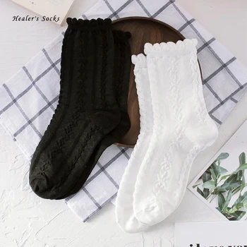 

New Fashion Women Socks Cotton Solid Color Black White Striped Harajuku Soft Japanese Happy Funny Casual Kawaii Girls Sockings