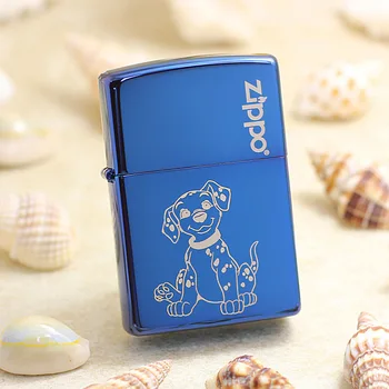 

Genuine Zippo oil lighter copper windproof Blue mirror Dog cigarette Kerosene lighters Gift With anti-counterfeiting code