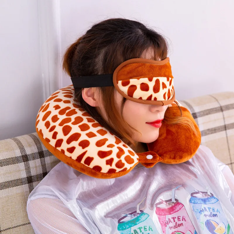 Cute Cartoon U-type Pillow Neck Support Pillow Neck U-Shaped Travel Neck Bolster Airplane Headrest Nap Eye Patch