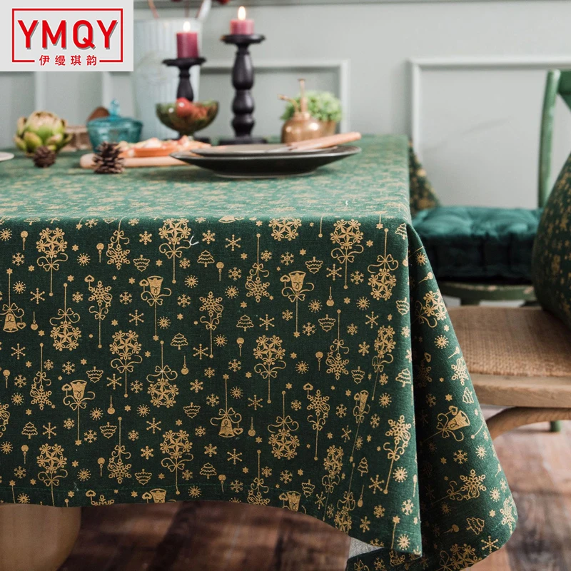 

Bronzing Christmas Tablecloth Table Cloth Nappe Party Wedding Green Table Cloth for Home Christmas Decoration Mantel Home Decor