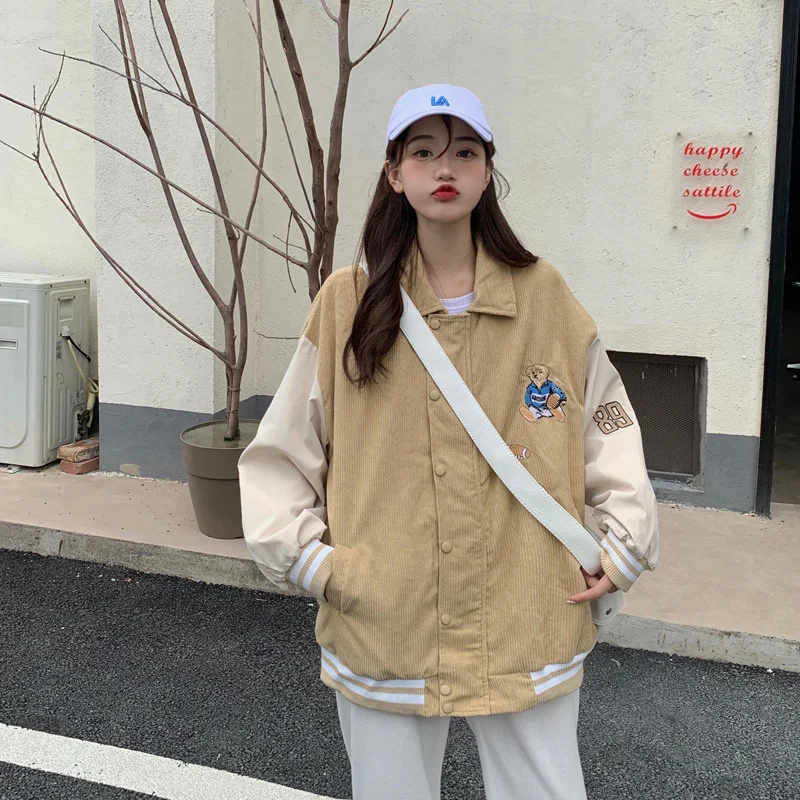 Женская бейсбольная форма пальто Вельветовая куртка осенне-зимняя куртка-бомбер