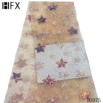 

HFX French sequins lace fabric 2020 high quality net lace African tulle lace fabric stars sequined lace fabric for dress F3375