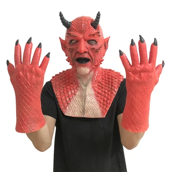 

Halloween Diablo Mask Safe Non-toxic Scary Devils Belial Latex Helmet Mask with Demon Mask Glove Creative Durable Prank Mask