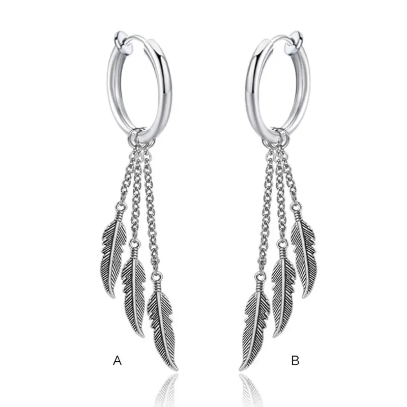 New Retro Fringed Chain Earrings Men Women Earrings Ear Buckle Leaf Pendant Earring Jewelry
