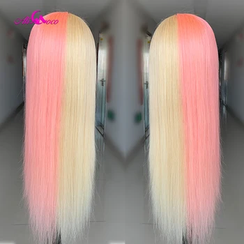 

Ombre Lace Front Wig With Baby Hair Preplucked Brazilian Remy Straight Pink Blue Lace Front Human Hair Wigs For Black Women