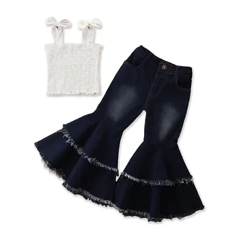 

Children's clothing 2020 summer girls' 2-piece jumpsuit + denim flared pants