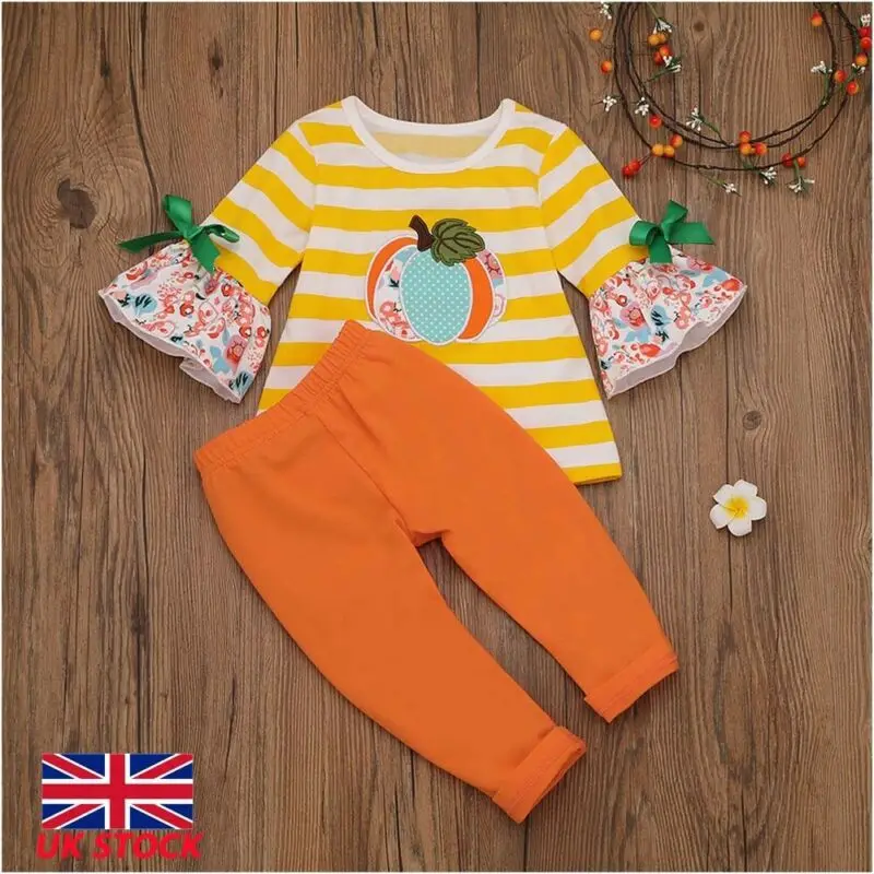 Emmababy Halloween Outfit Baby Boys Girls Pumpkin Tops T-shirt Long Pants Clothes Costume