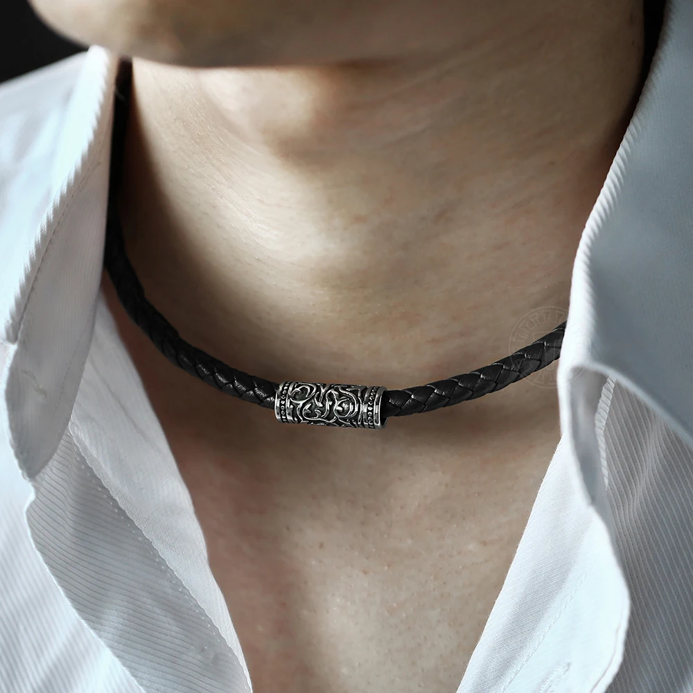 5/6mm Leather Chokers Necklace for Men 
