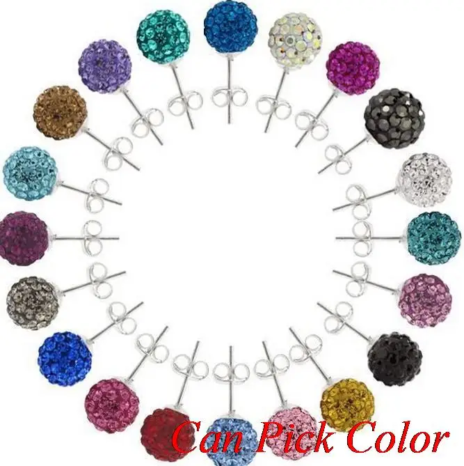 

lowest price anogs 8mm fashion silver plated Earrings Crystal Ball Stud Earring Mix Colors women 34d