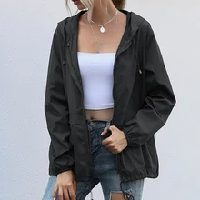 

Women Spring Zipper Hoodie Jacket Outdoor Hiking Raincoat Jackets Waterproof Loose Coats Bicycle Running Sports Black Coat 2021