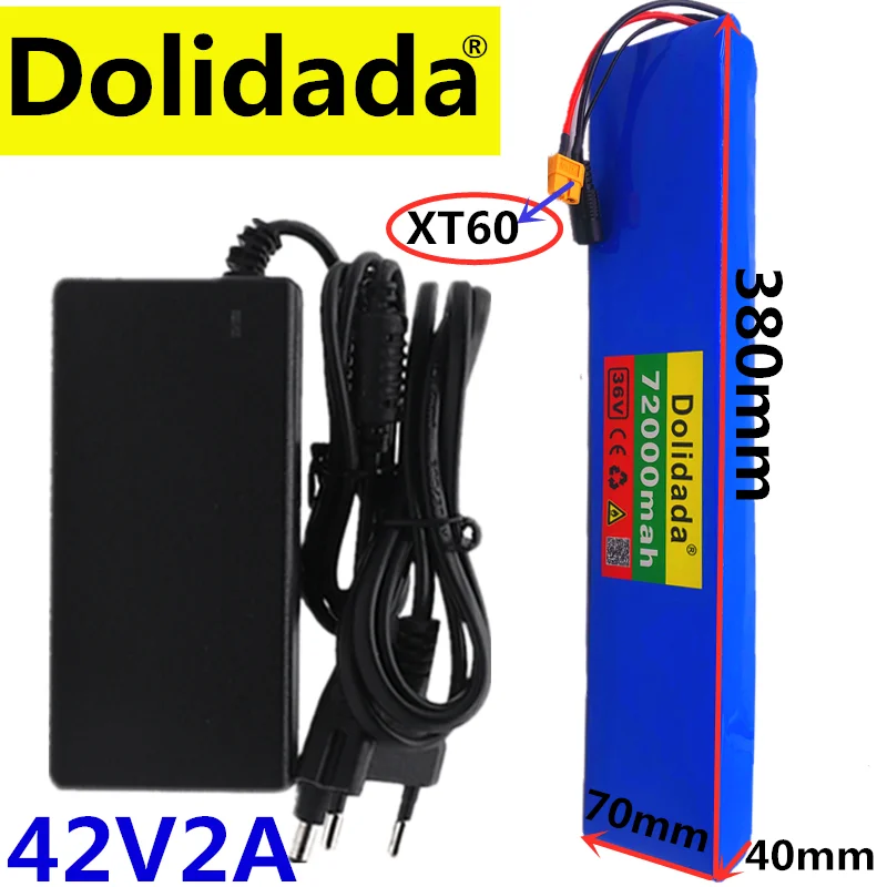 XT60 36V 10S4P 72Ah 600W High power capacity 18650 lithium battery pack ebike electric car bicycle motor scooter 20A BMS+charger |